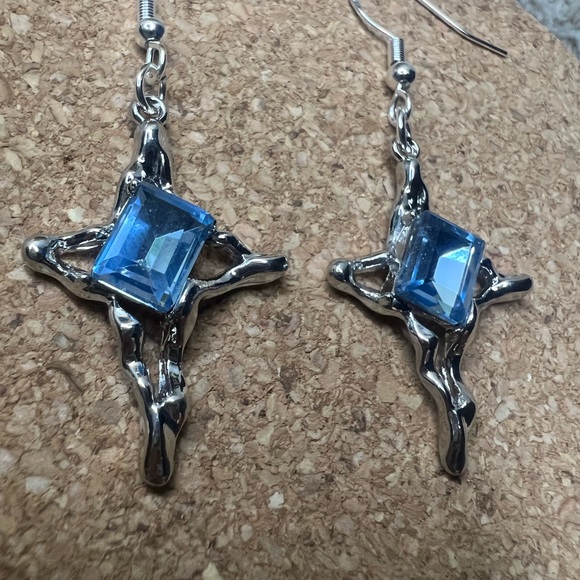 Blue Gem Cross Earrings - Picture 3 of 3